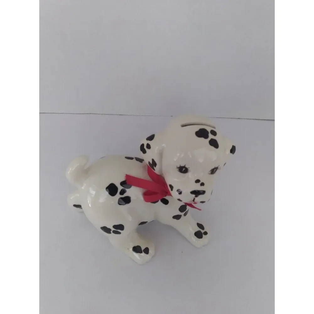 Vintage Ceramic Dalmatian Puppy Figurine with Red Bow Home Decor‎ Collectible